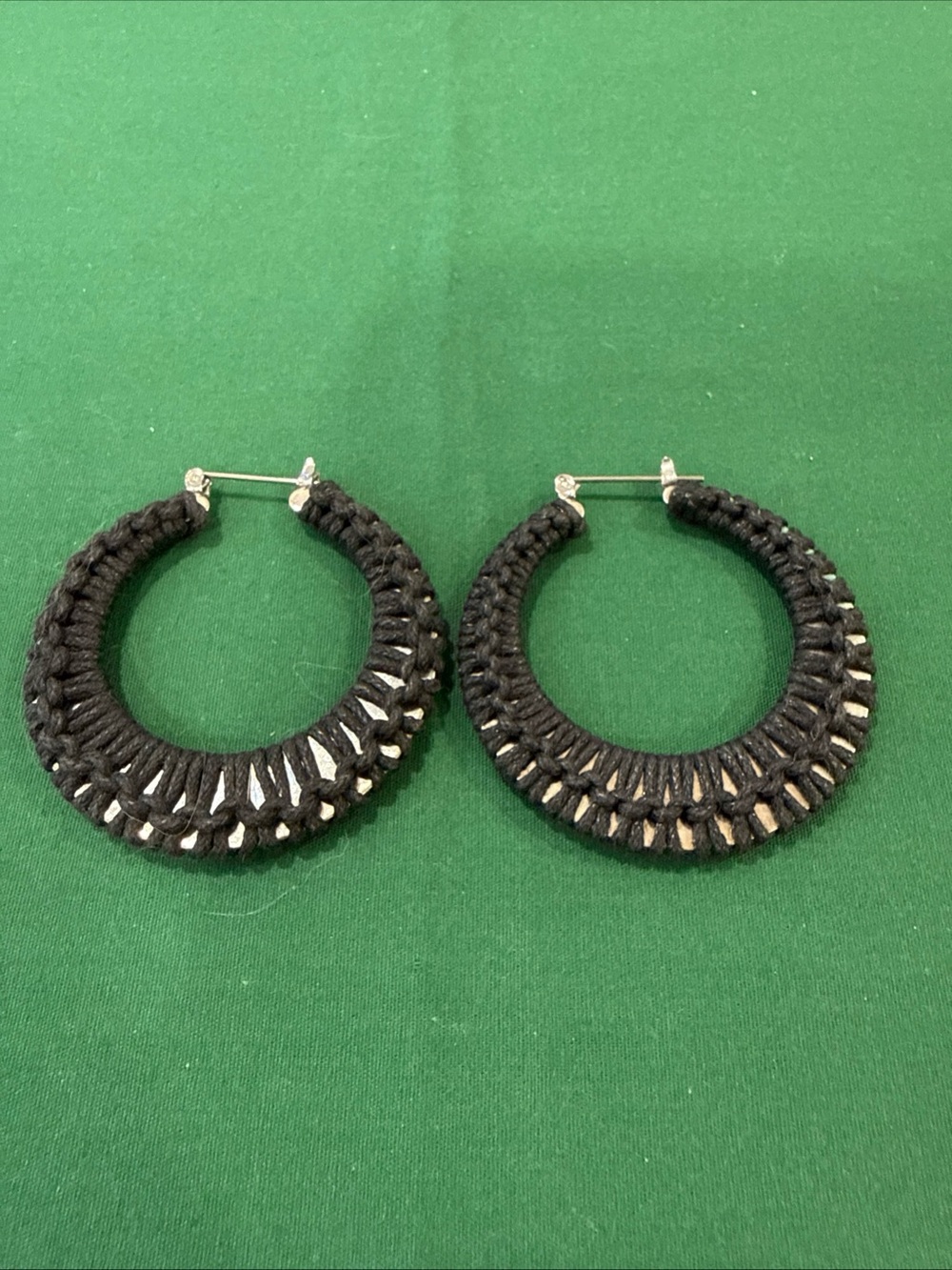 Black Thread Wrapped SilverTone Hoop Earrings. 43F